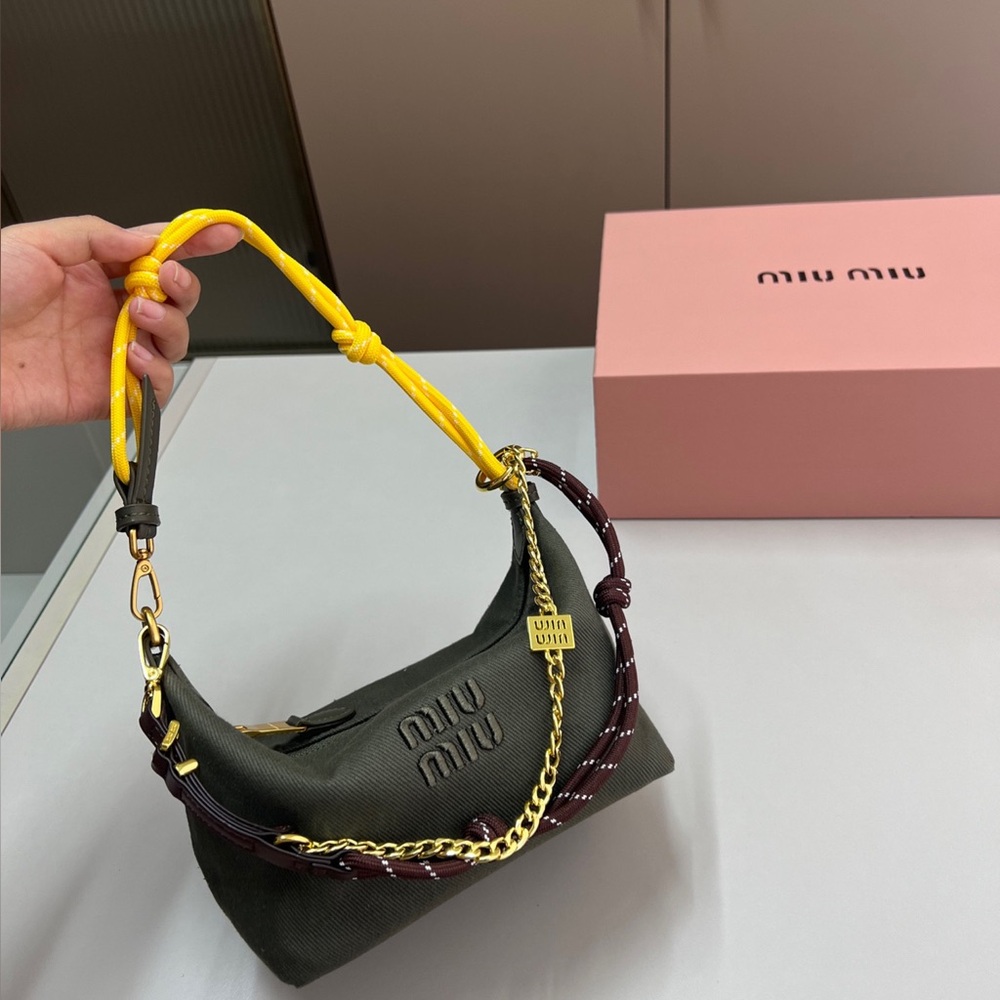 MIU MIU green canvas shoulder bag